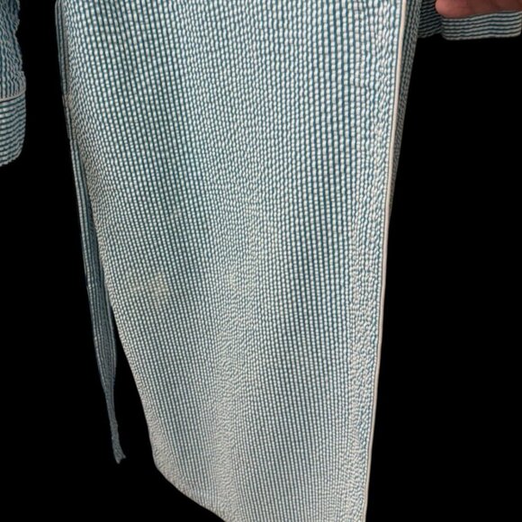 Vermont Country Store Womens Teal Seersucker Robe Size M Striped Loungewear Pool - Picture 12 of 13